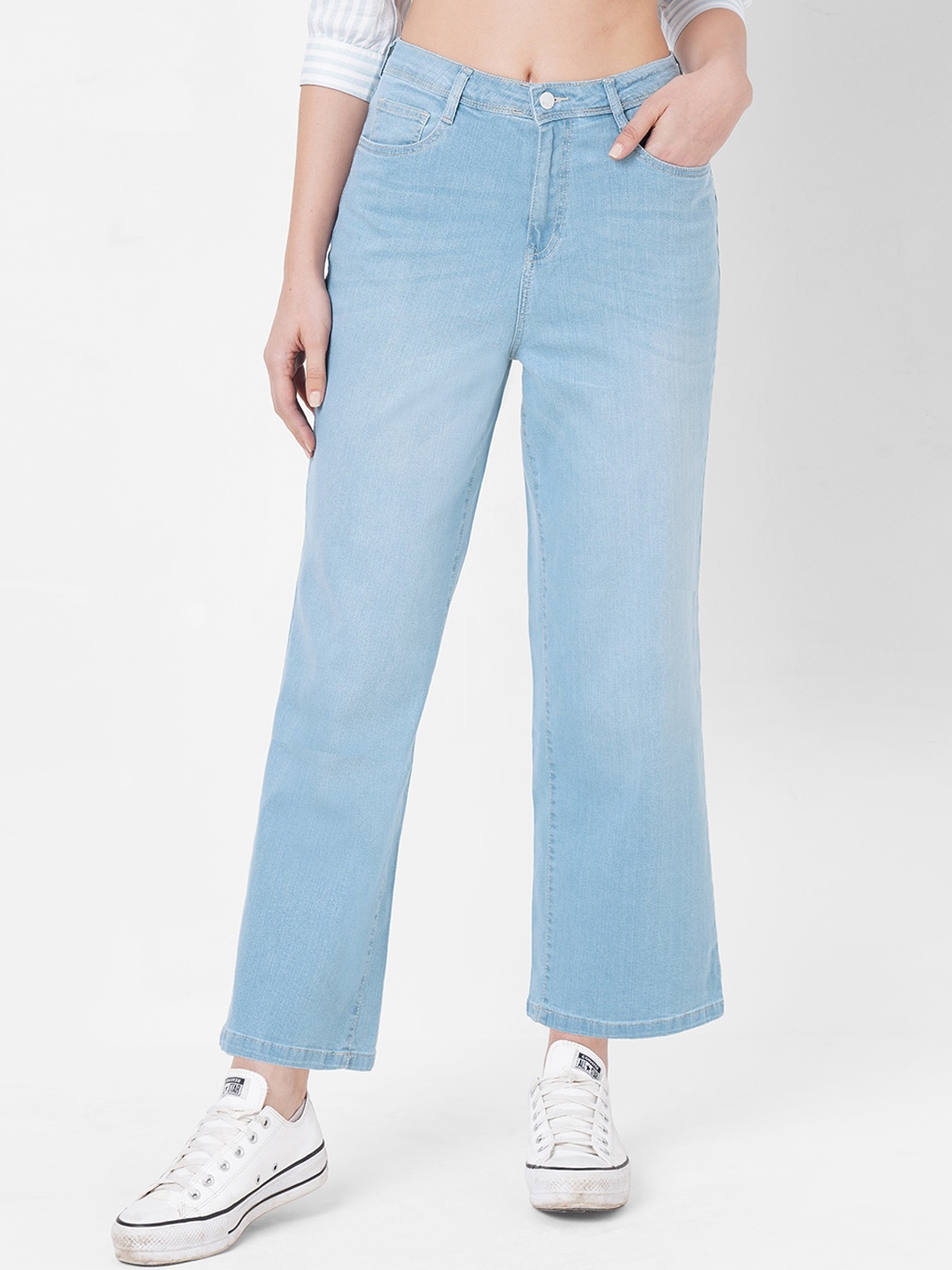 

Kraus Jeans Women Wide Leg Clean Look High-Rise Light Fade Stretchable, Blue