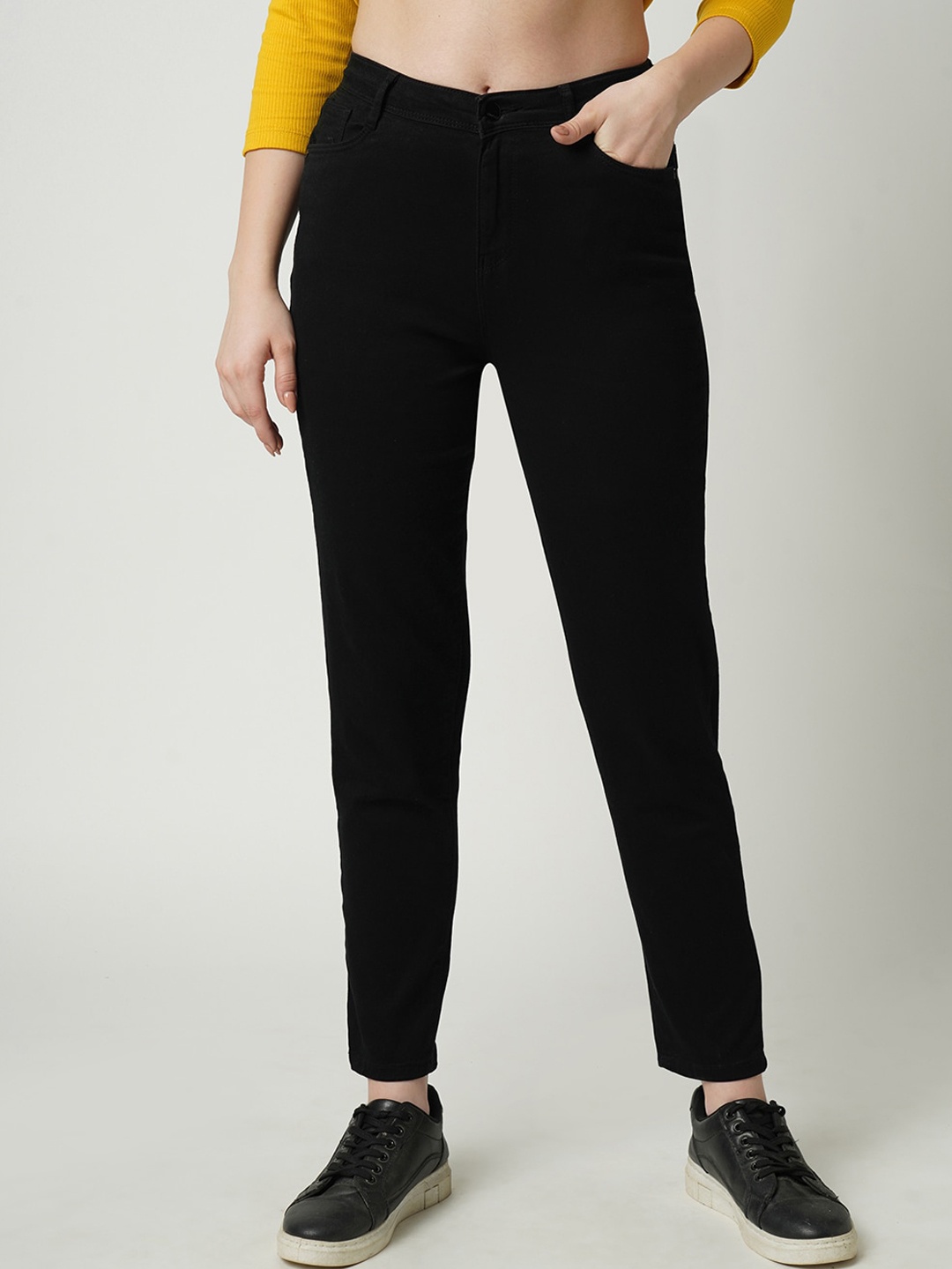 

Kraus Jeans Women Slim Fit High-Rise Clean Look Stretchable Jeans, Black