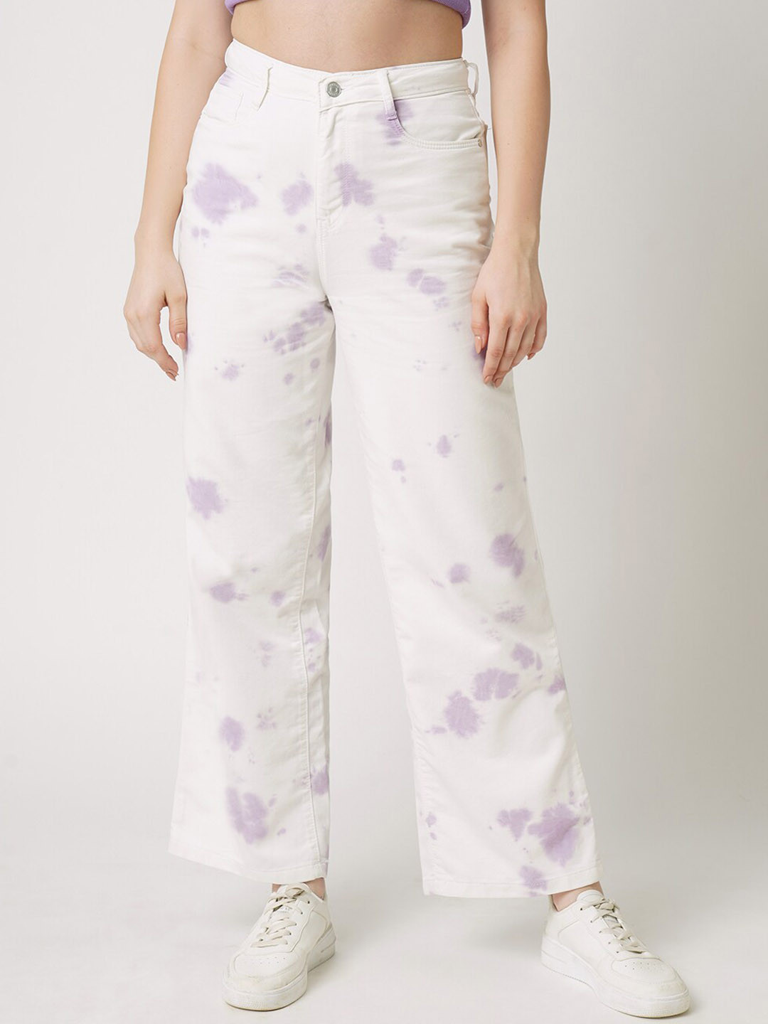 

Kraus Jeans Women Wide Leg High-Rise Clean Look Printed Stretchable Jeans, White