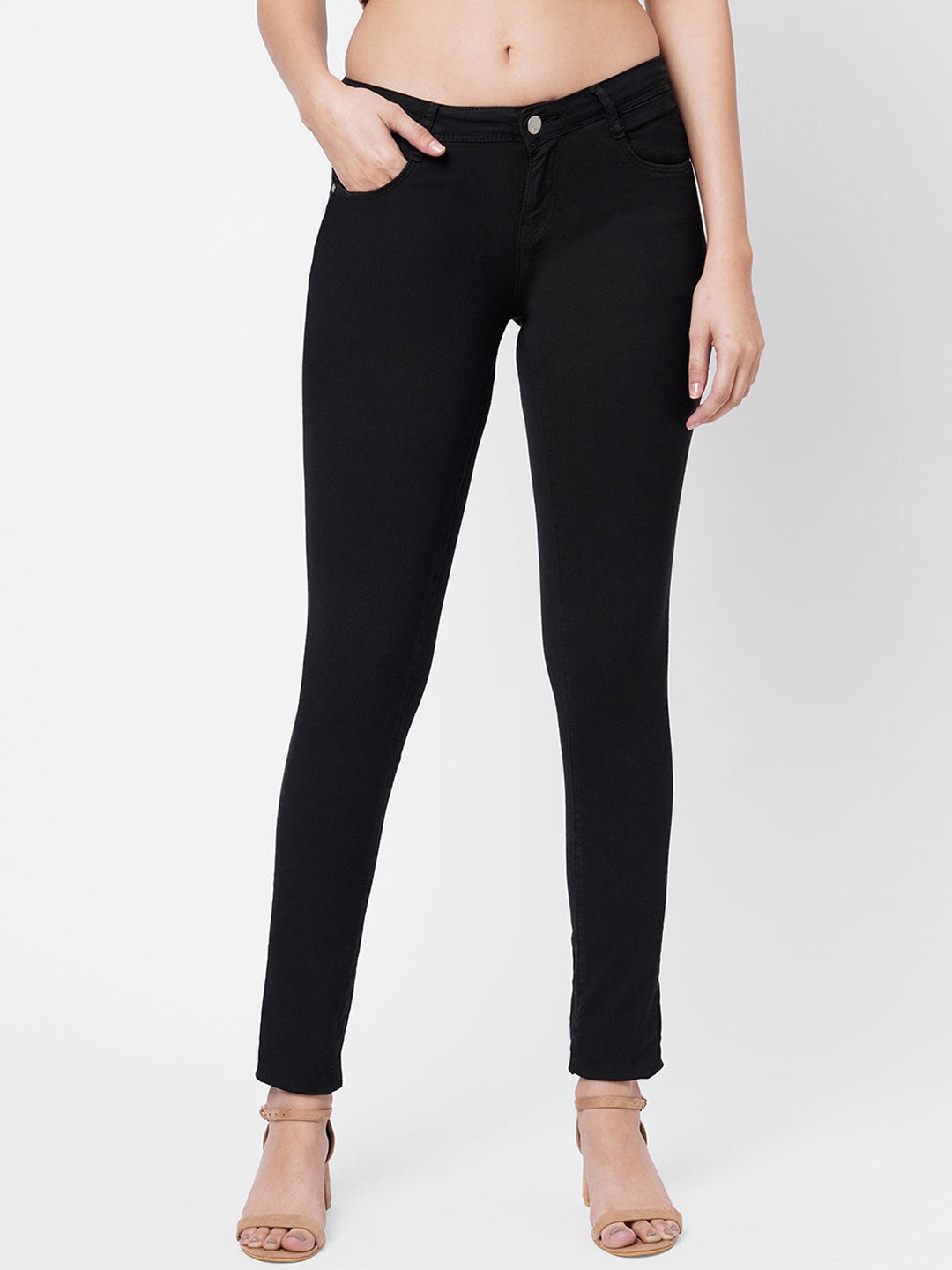 

Kraus Jeans Women Skinny Fit High-Rise Clean Look Stretchable Jeans, Black