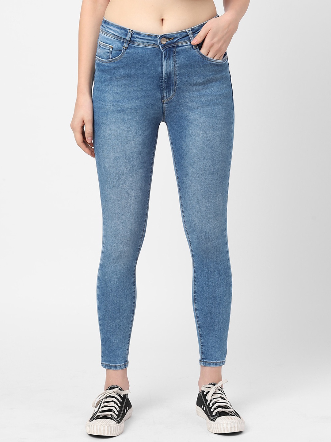 

Kraus Jeans Women Skinny Fit High-Rise Heavy Fade Stretchable Jeans, Blue