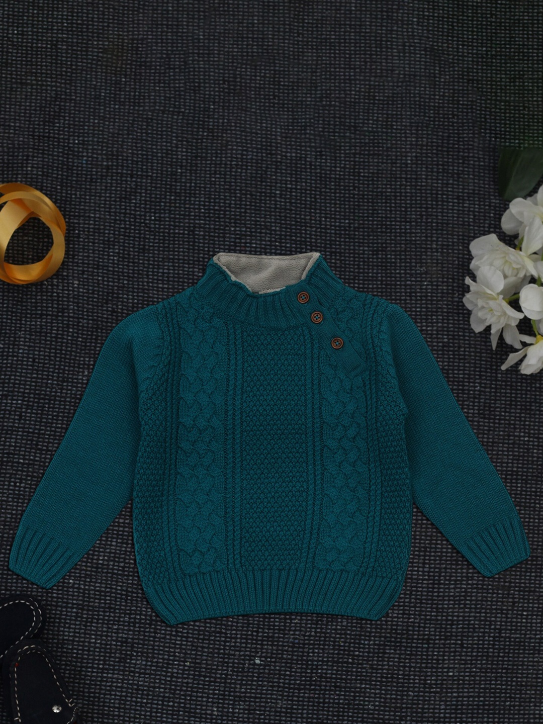 

Yellow Apple Boys Cable Knit Woollen Pullover, Teal