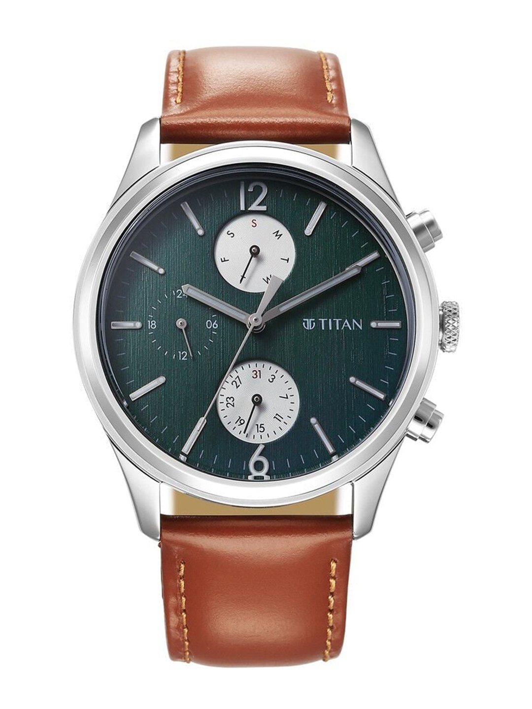 

Titan Men Textured Dial & Leather Straps Analogue Watch 1805SL11, Brown