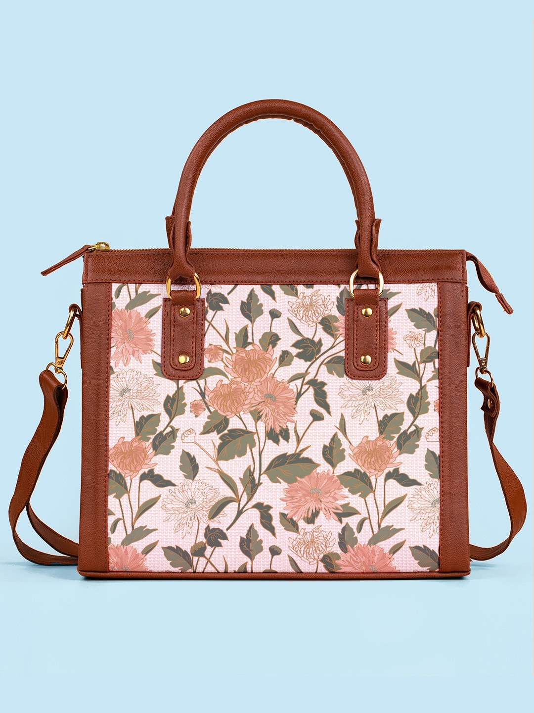 

Kalankit Floral Printed Structured Handheld Bag, Beige