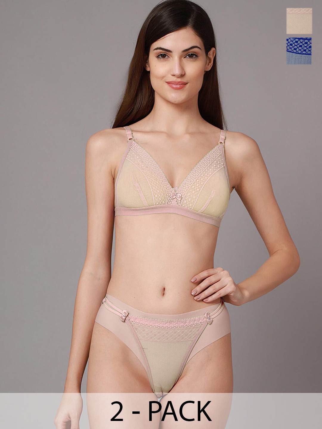 

In-Curve Pack Of 2 Self Design Cotton Lingerie Set, Blue