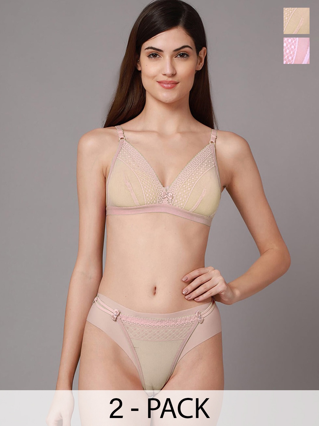 

In-Curve Pack Of 2 Cotton Lingerie Sets E_Baby Set_Pink,Brown