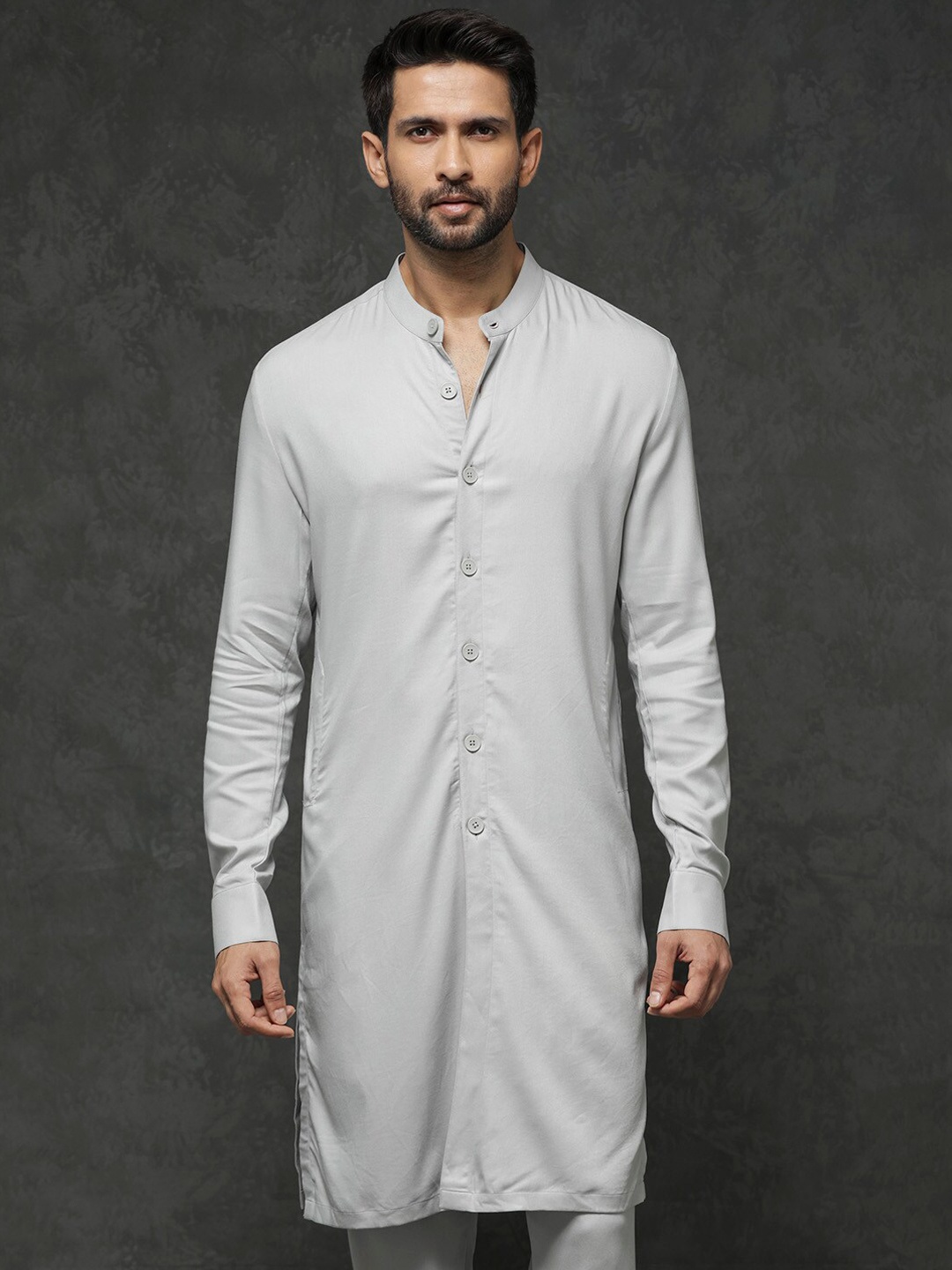 

RARE RABBIT Men Lasmos-K1 Regular Fit Mandarin Kurta, Grey