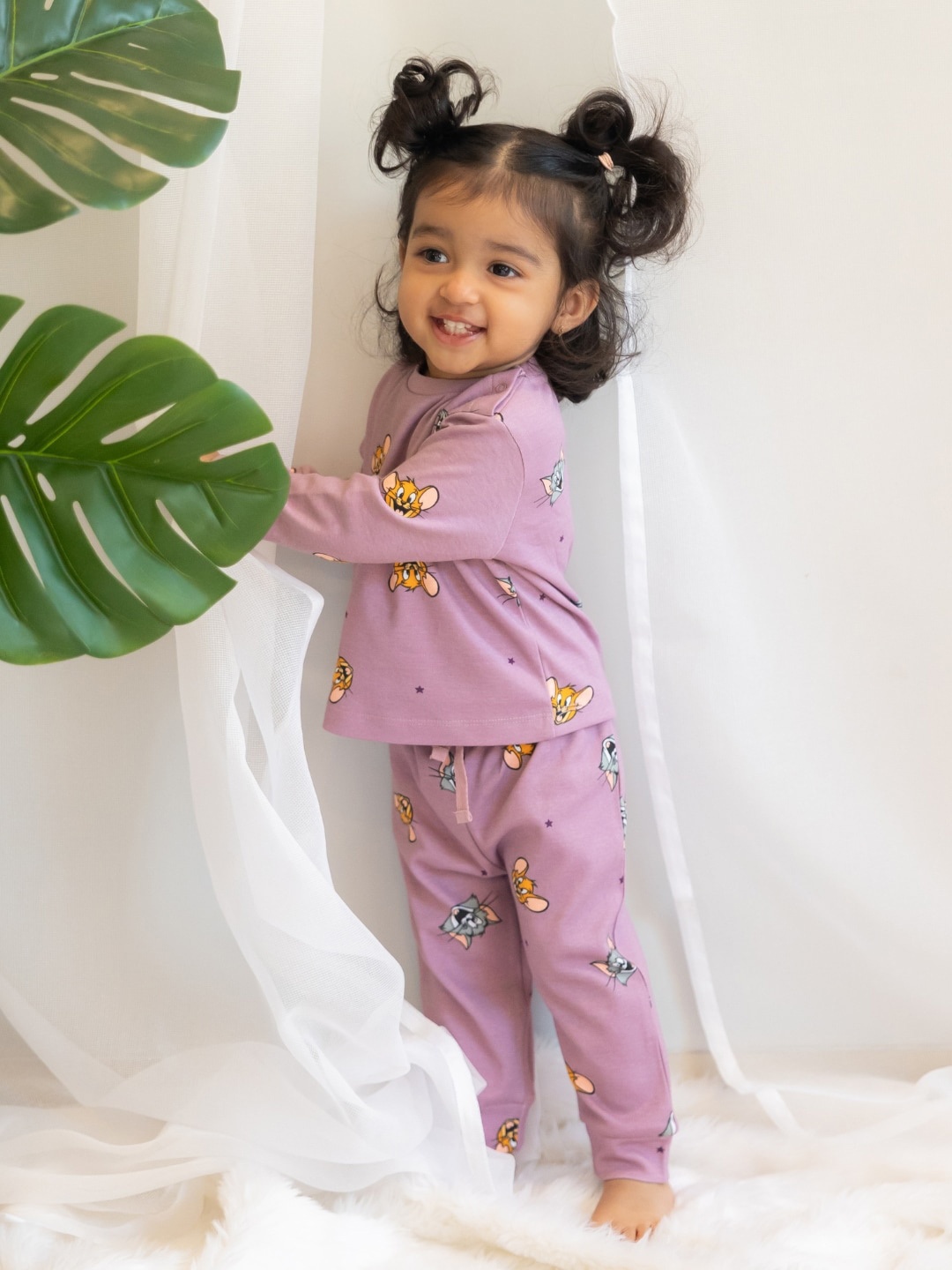 

Nap Chief Kids Tom & Jerry Printed Pure Cotton Night Suit, Purple