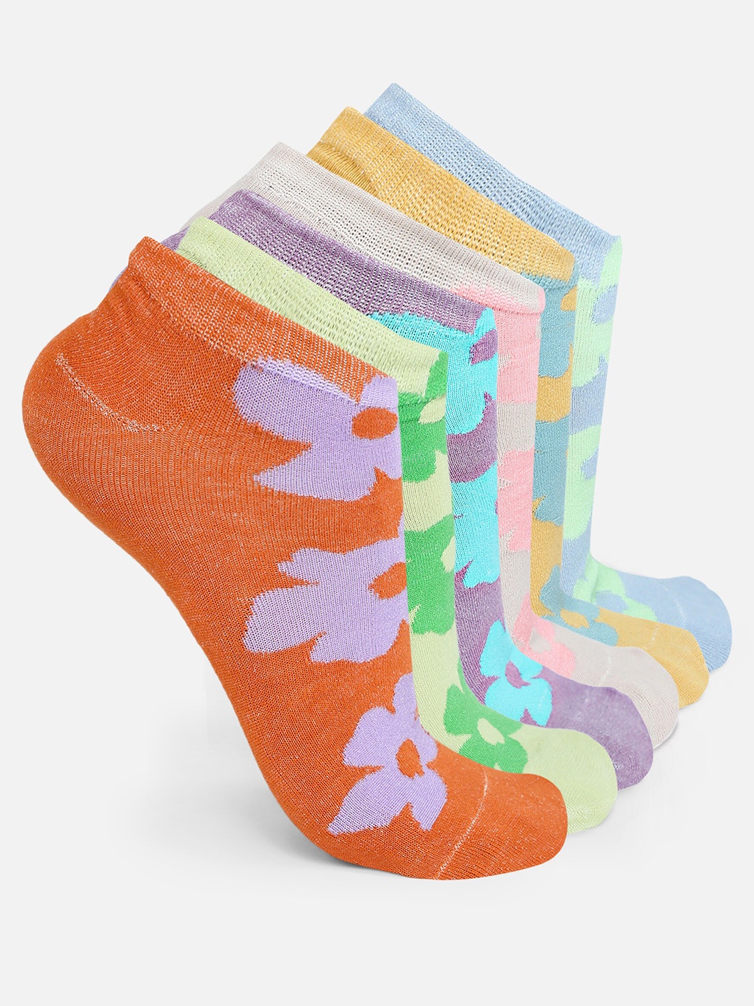 

BAESD Women Pack of 6 Patterned Ankle Length Socks, Orange