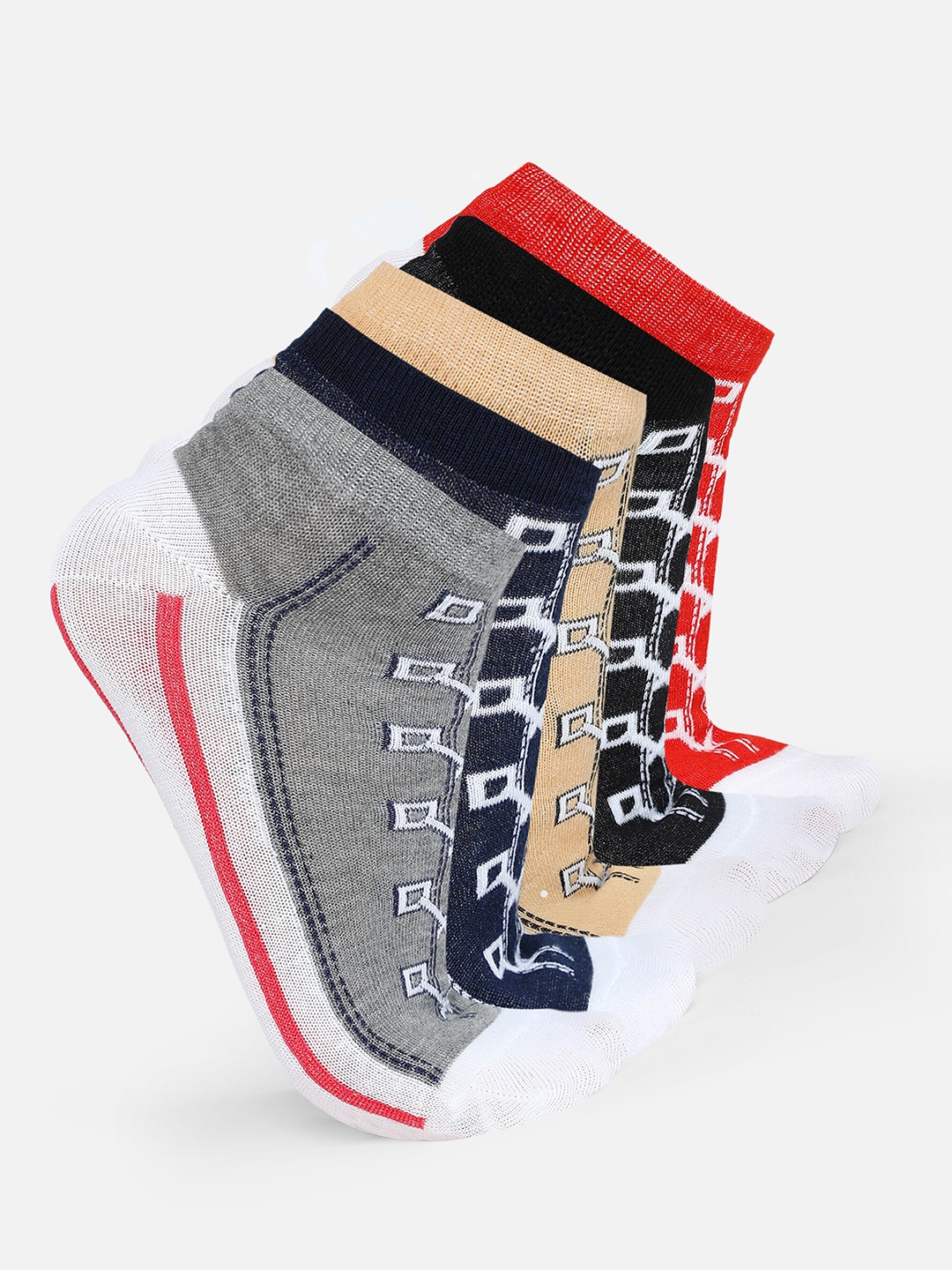 

BAESD Unisex Pack Of 5 Patterned Ankle Length Socks, Red
