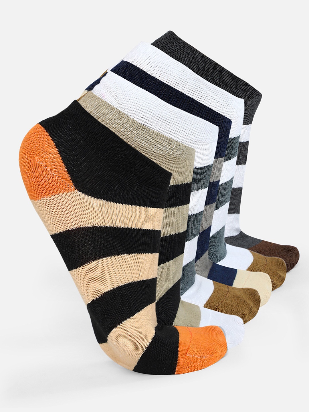 

BAESD Unisex Pack Of 5 Striped Ankle-Length Socks, Orange