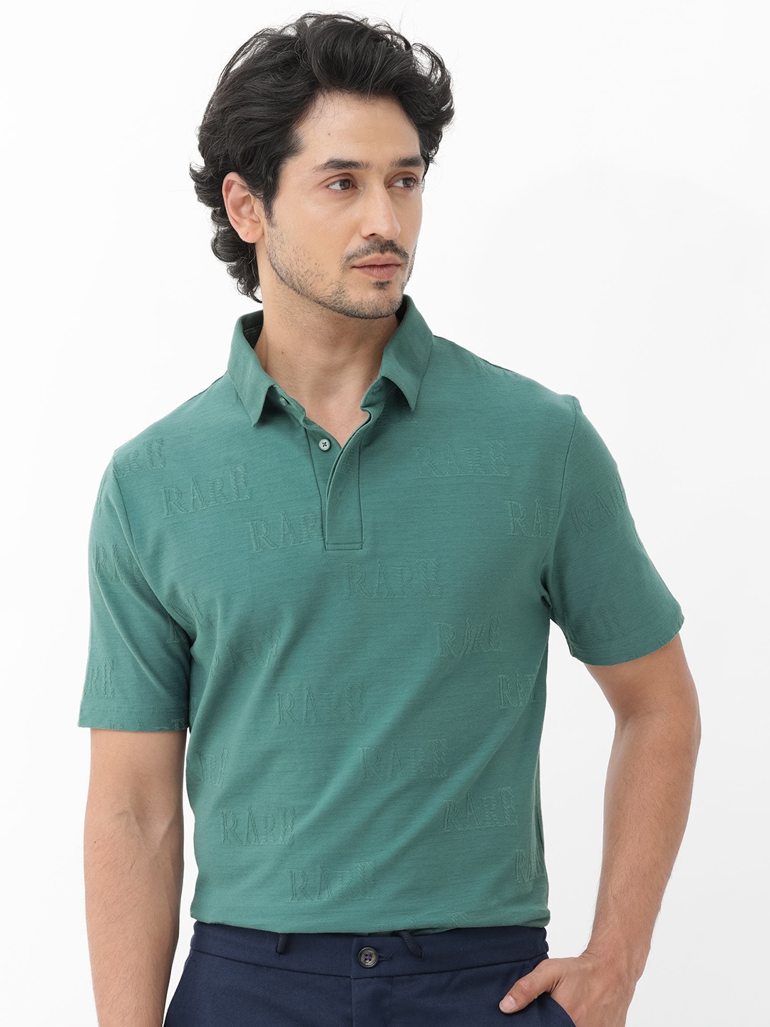

RARE RABBIT Men Gesset-2 Regular Fit Polo Collar Cotton T-Shirt, Green