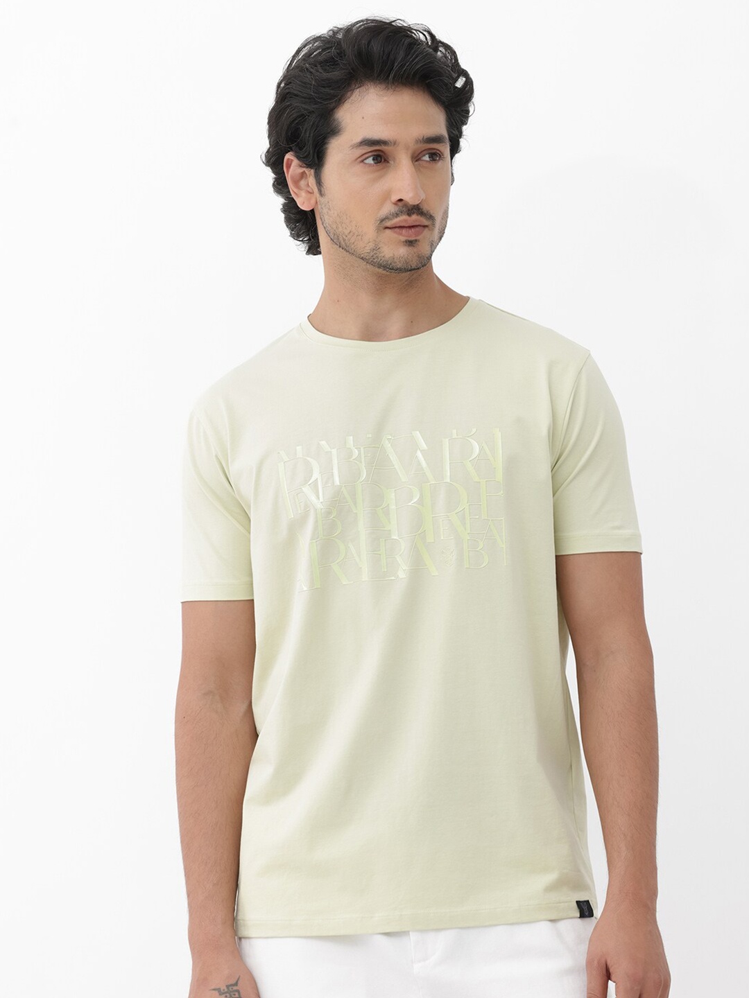 

RARE RABBIT Men Masco Regular Fit Typography Printed Cotton T-Shirt, Green