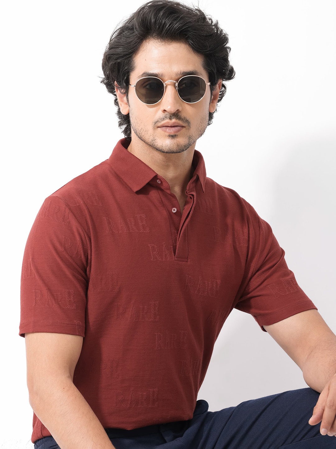 

RARE RABBIT Men Gesset-2 Regular Fit Polo Collar Cotton T-Shirt, Rust