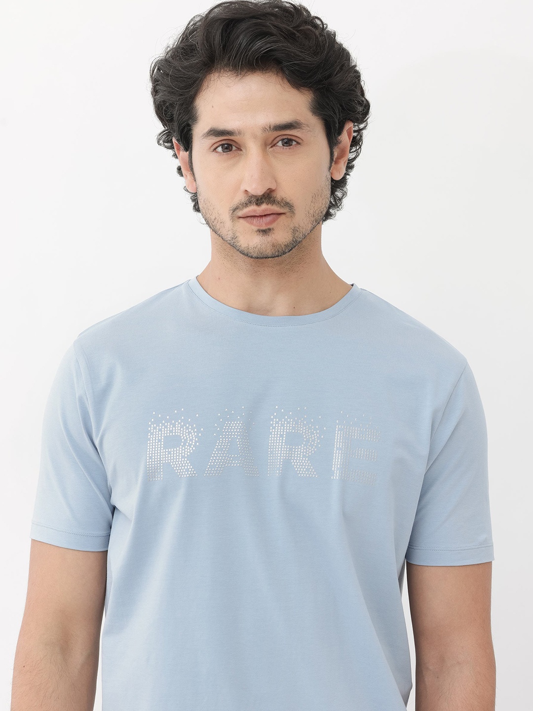 

RARE RABBIT Men Eso Regular Fit Typography Printed Cotton T-Shirt, Blue