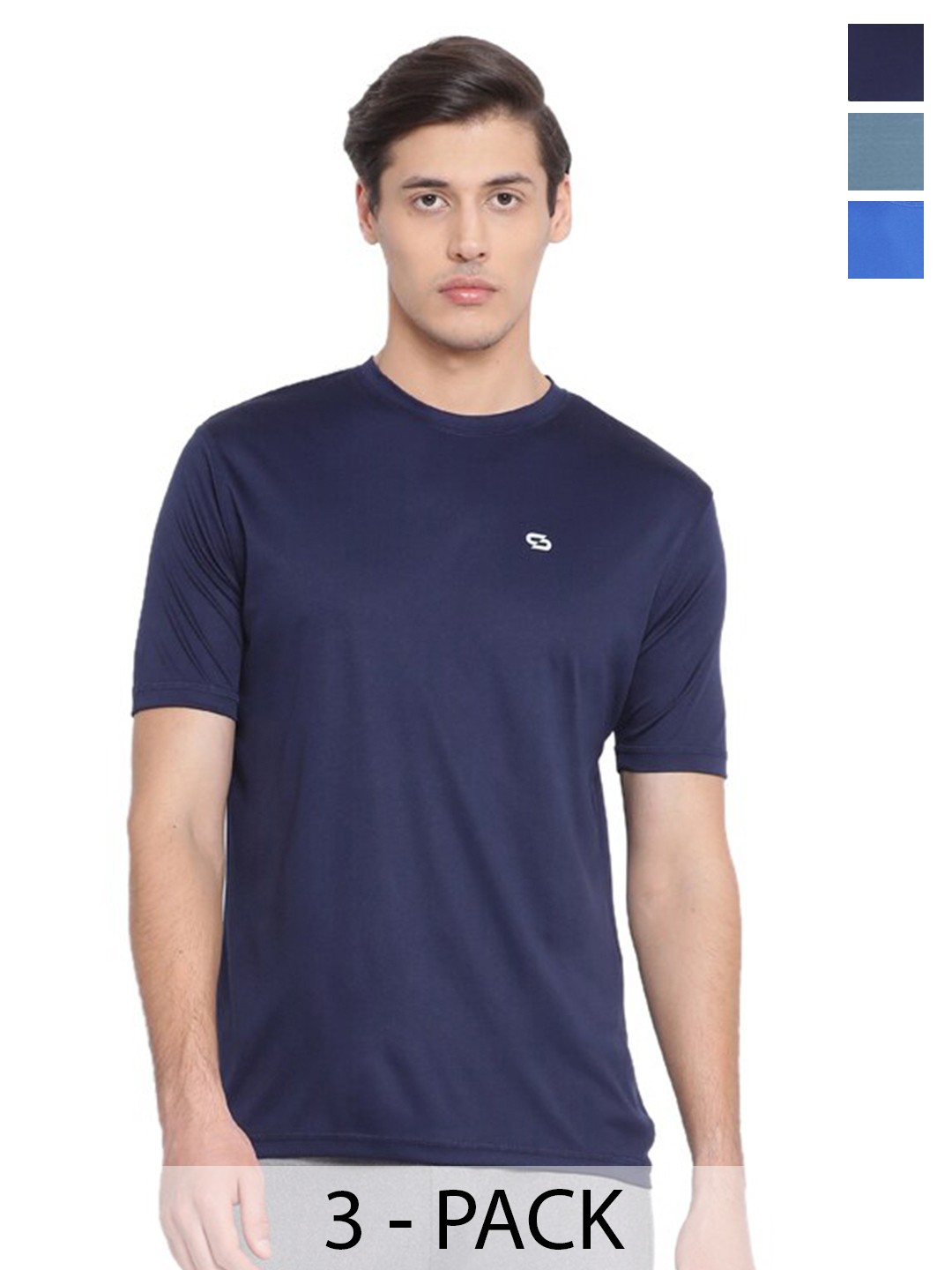 

Spolei Pack Of 3 Round Neck Slim Fit T-shirt, Navy blue