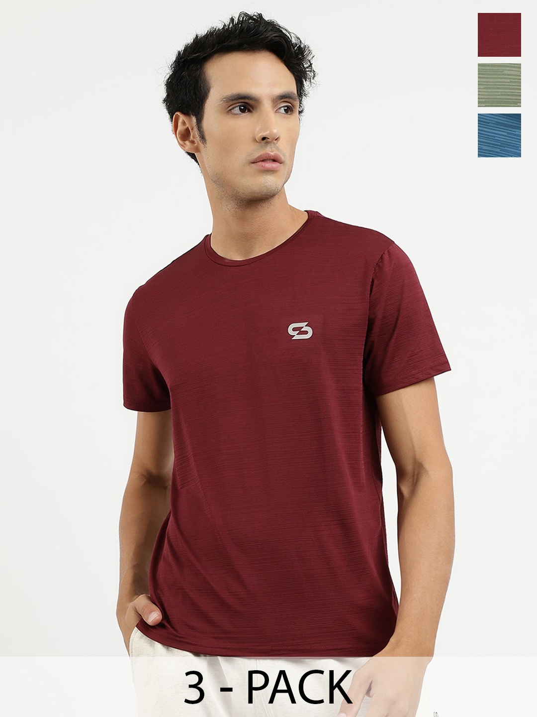

Spolei Men 3 Extended Sleeves Pockets Slim Fit T-shirt, Multi