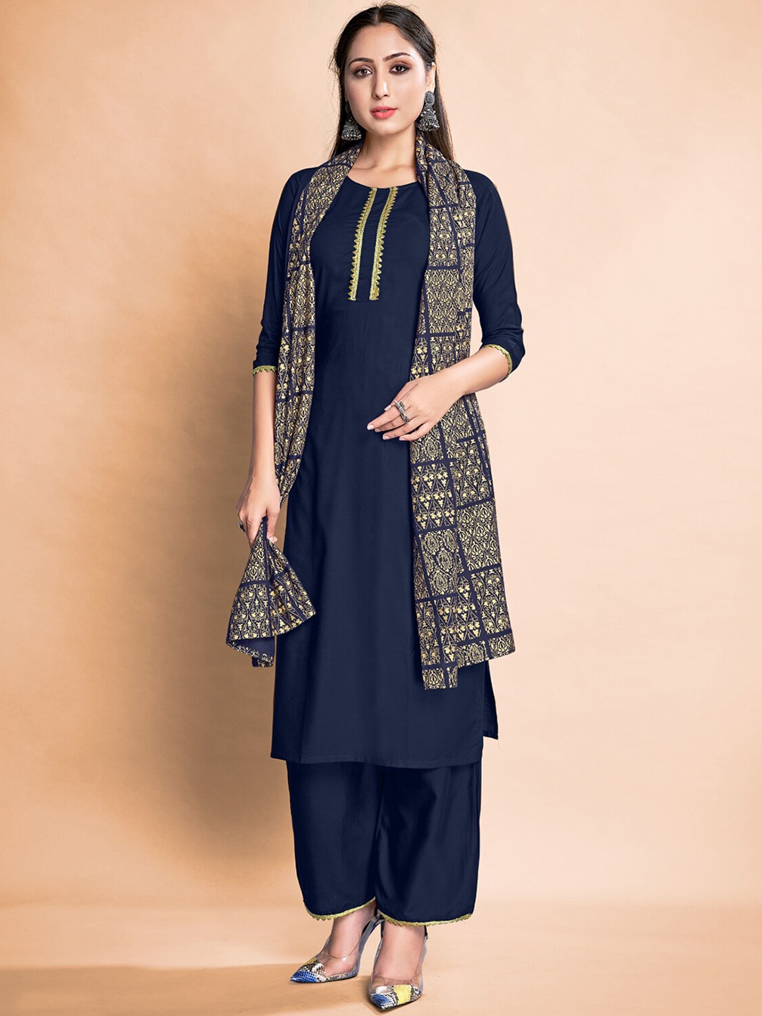 

Mitera Regular Kurta with Trousers & With Dupatta, Navy blue