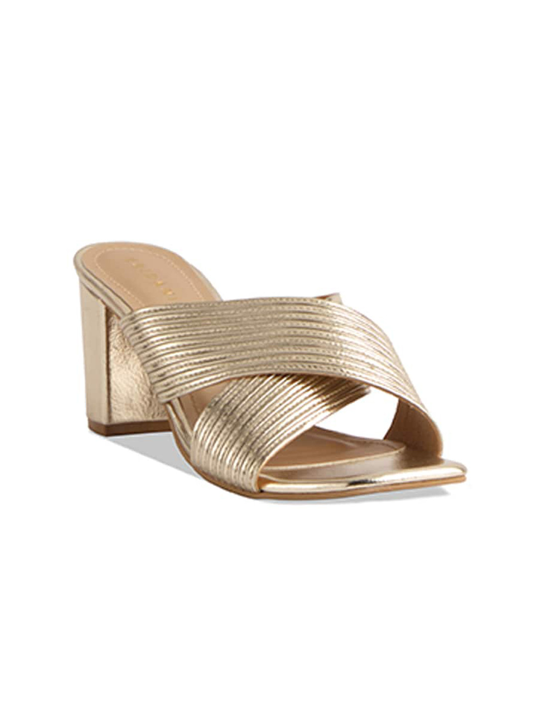 

ERIDANI Open Toe Block Heels, Gold