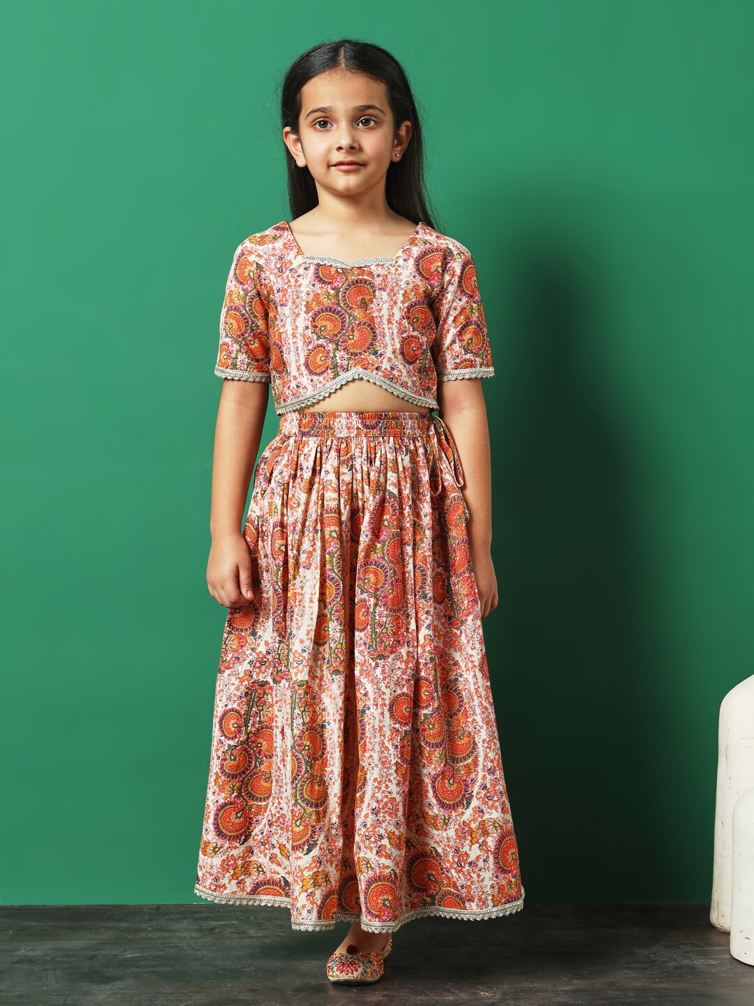 Readiprint Girls Printed Gotta Patti Detailed Cotton Ready to Wear Lehenga Choli, Pink