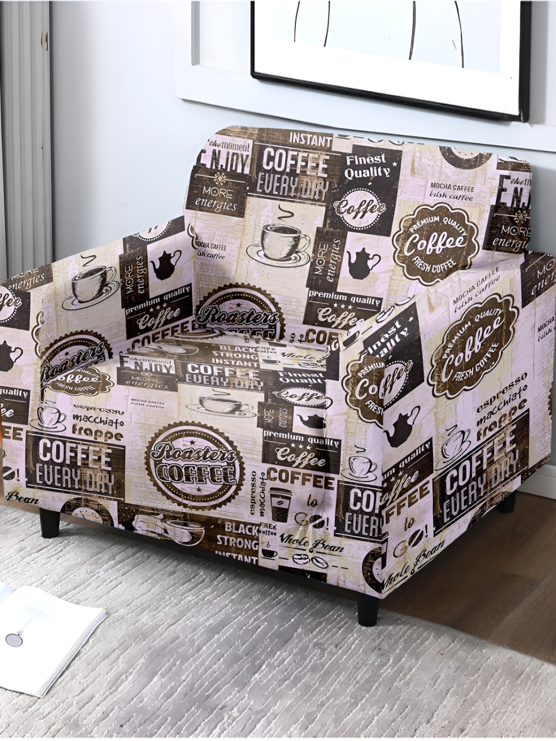 

Cortina White & Brown Printed Single Seater Sofa Cover
