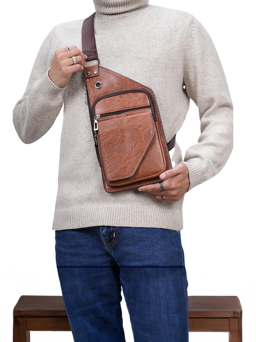 

INKMILAN Unisex Vegan Leather Crossbody Bag, Brown