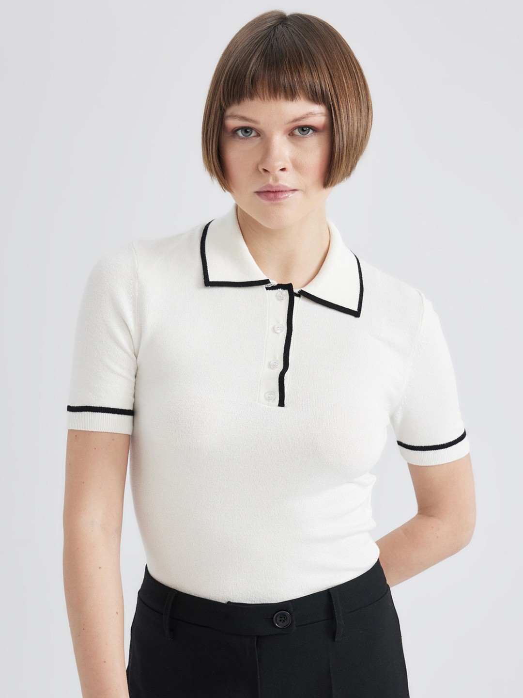 

DeFacto Polo Collar Pullover, White
