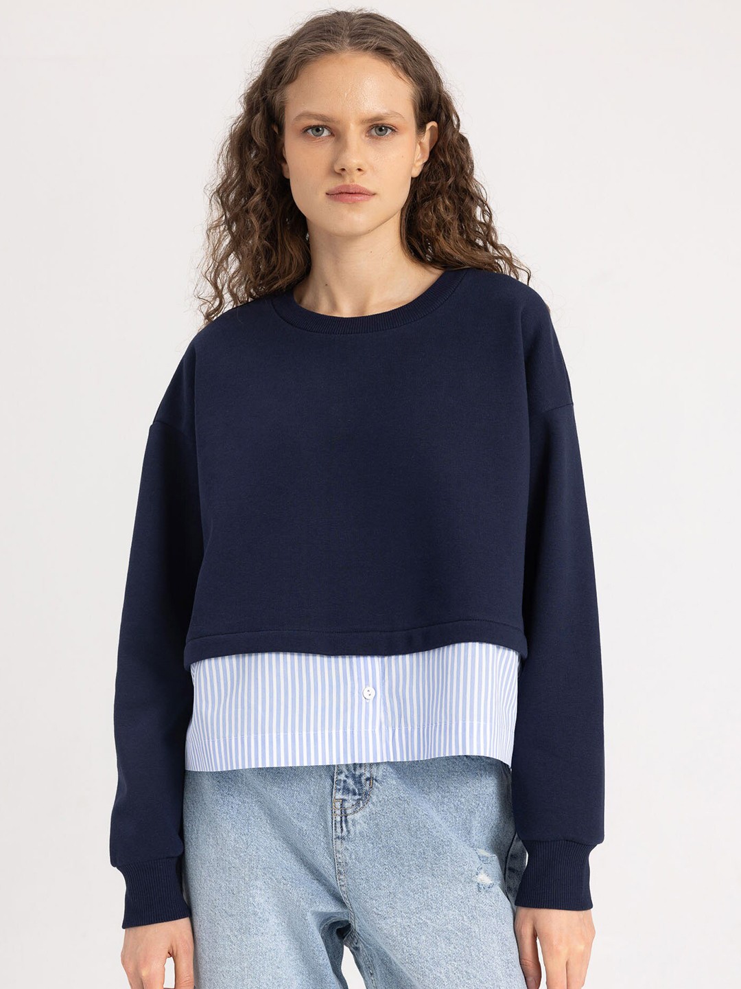

DeFacto Round Neck Long Sleeves Pullover, Navy blue