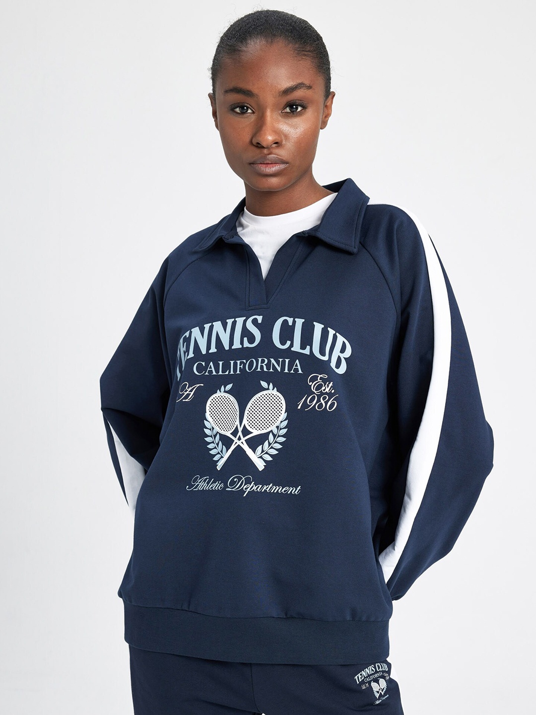 

DeFacto Typography Printed Pullover, Navy blue