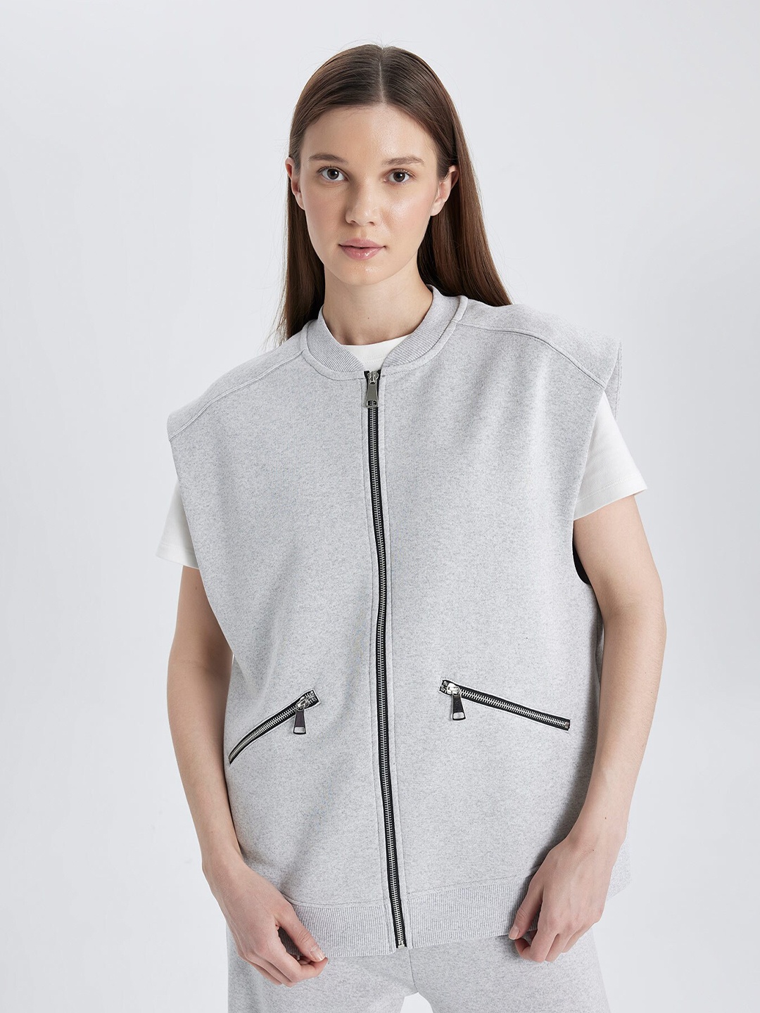 

DeFacto Mock Collar Front-Open Sweatshirt, Grey