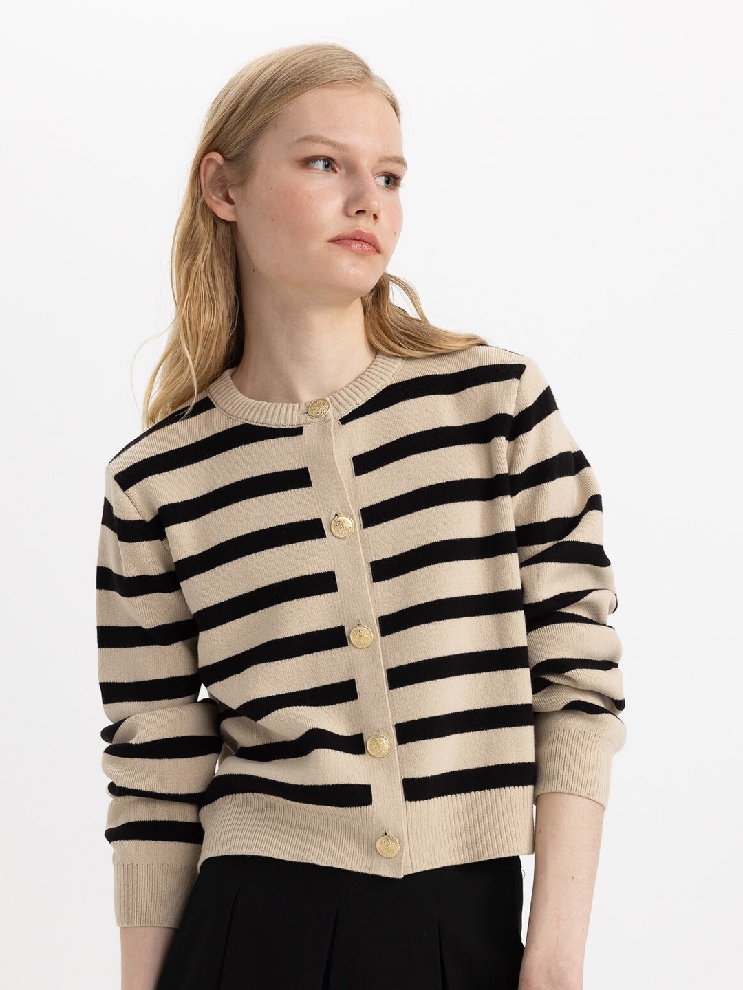 

DeFacto Striped Acrylic Cardigan, Brown