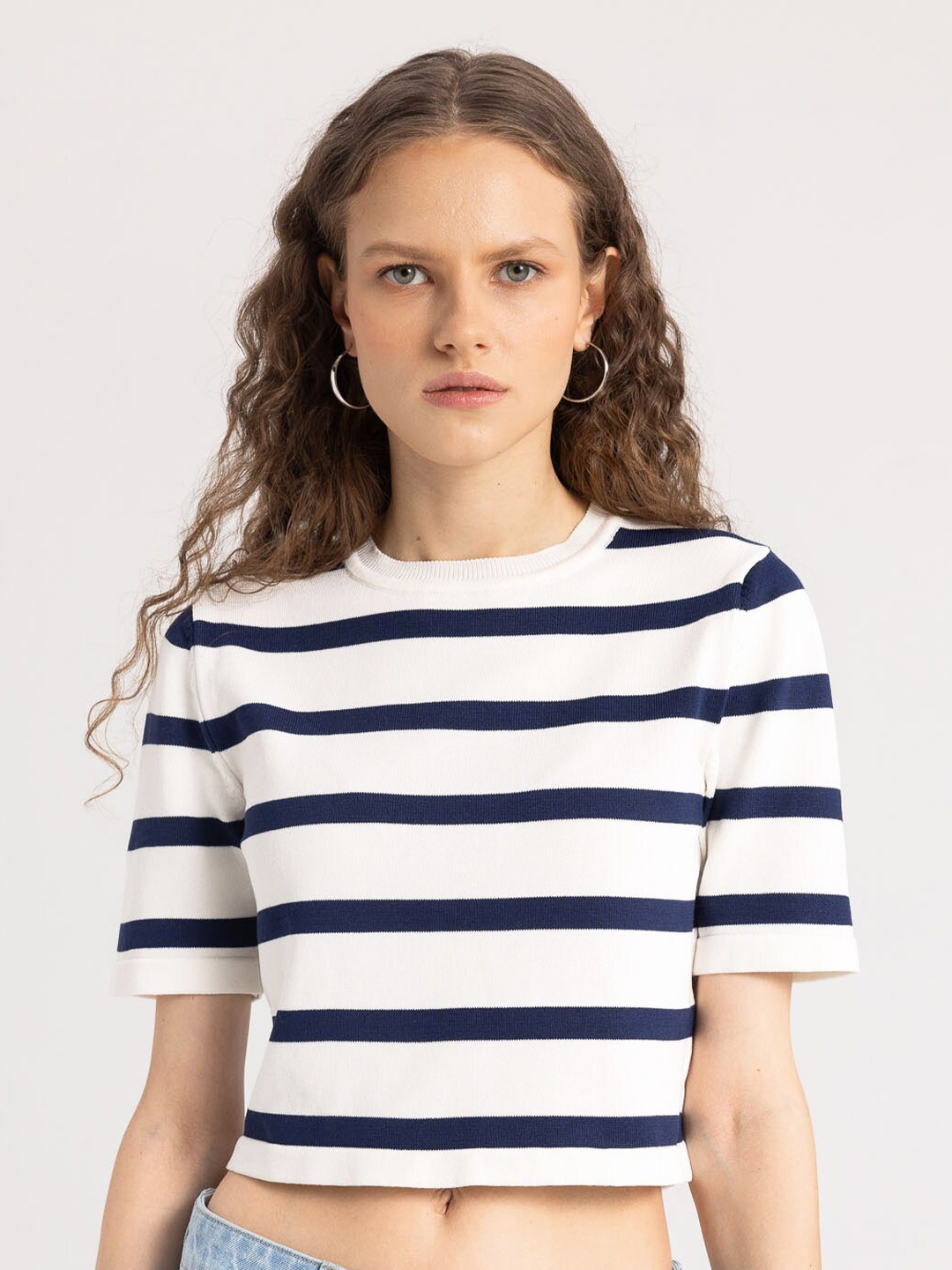 

DeFacto Horizontal Striped Crop Top, White