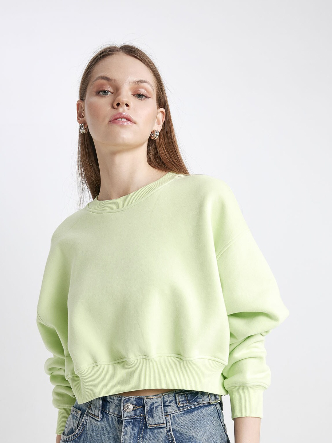 

DeFacto Drop Shoulder Crop Pullover, Green