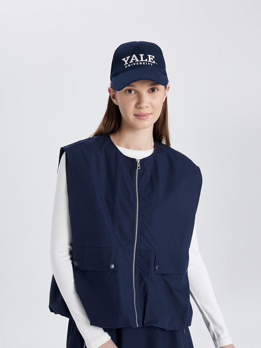 

DeFacto Zippered Oversized Pure Cotton Tailored Jacket, Navy blue