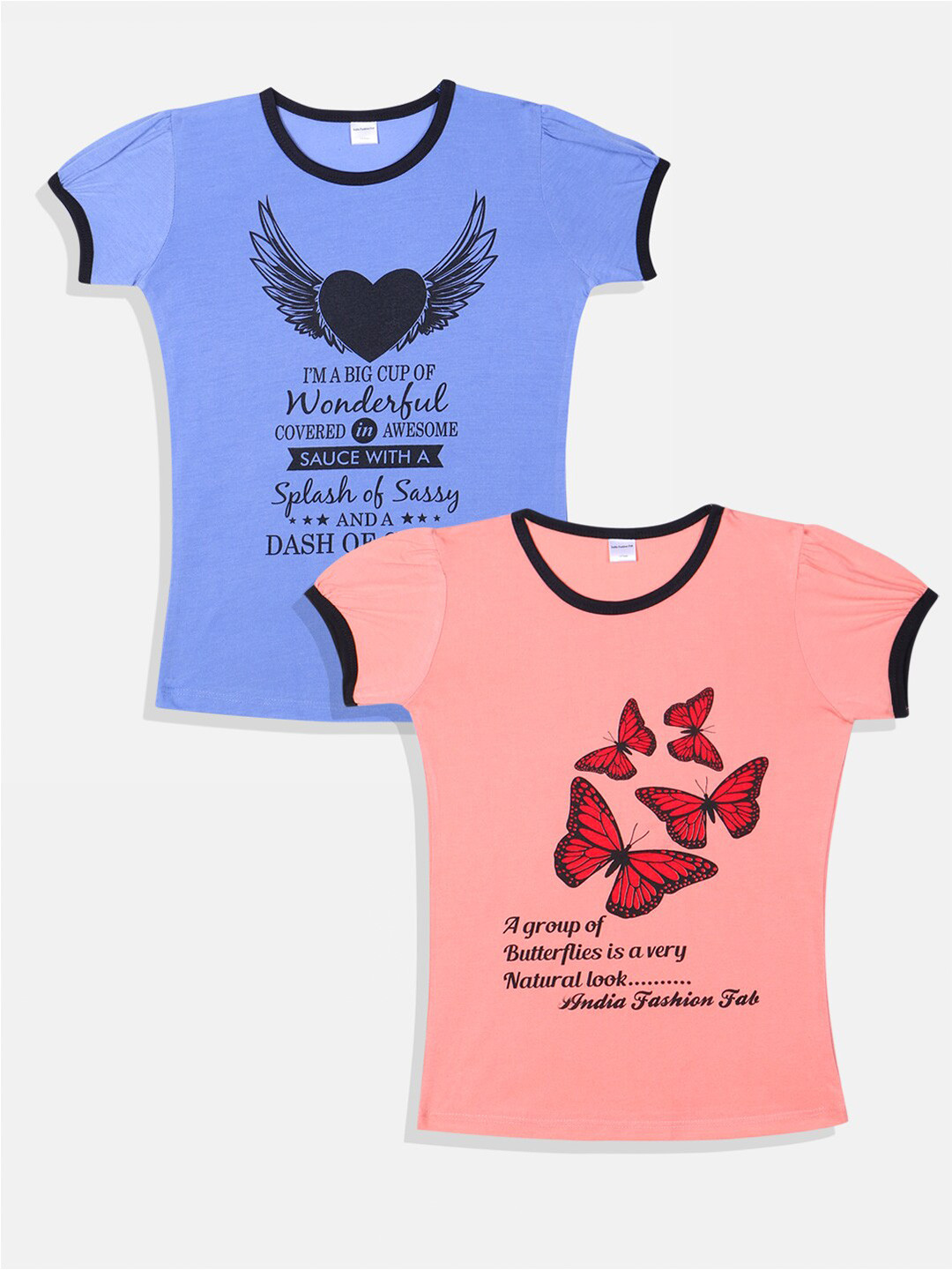 

BAESD Girls Pack Of 2 Printed Pure Cotton T-shirts, Blue