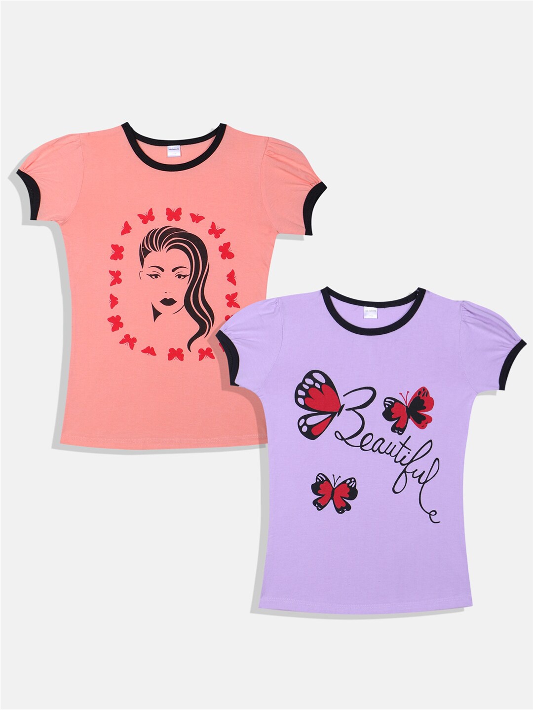 

BAESD Girls Pack Of 2 Printed Pure Cotton T-shirt, Peach