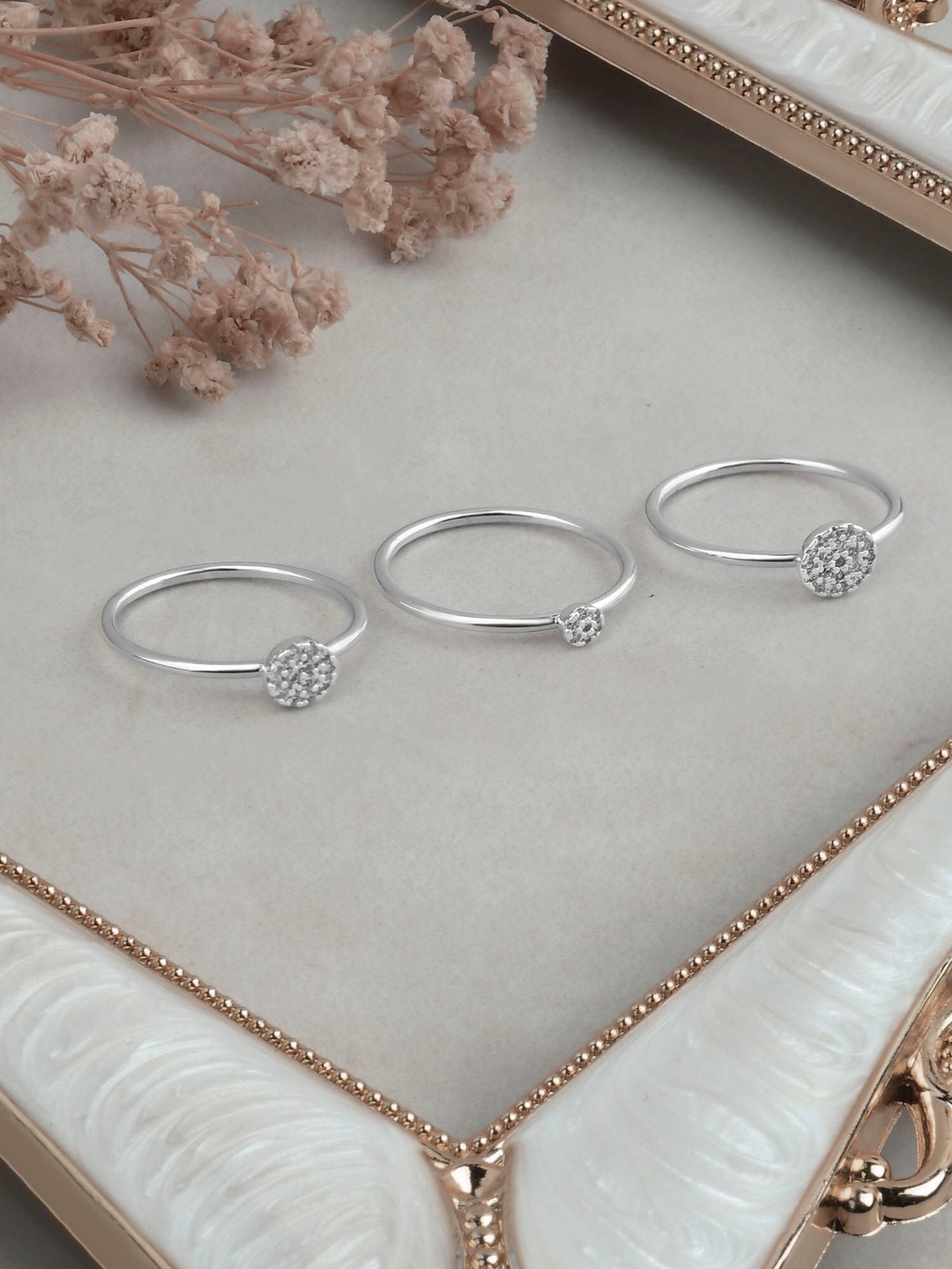 

Accessorize London Set of 3 Women Silver Plated Cubic Zirconia Rings