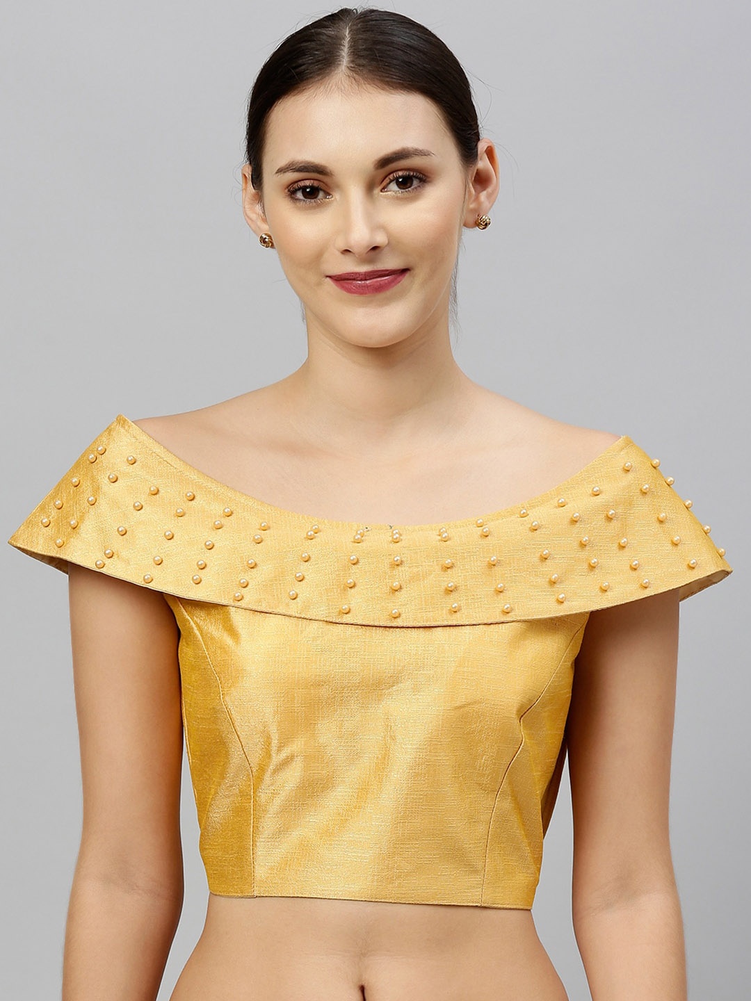 

Mitera Beige Embellished Boat Neck Silk Saree Blouse