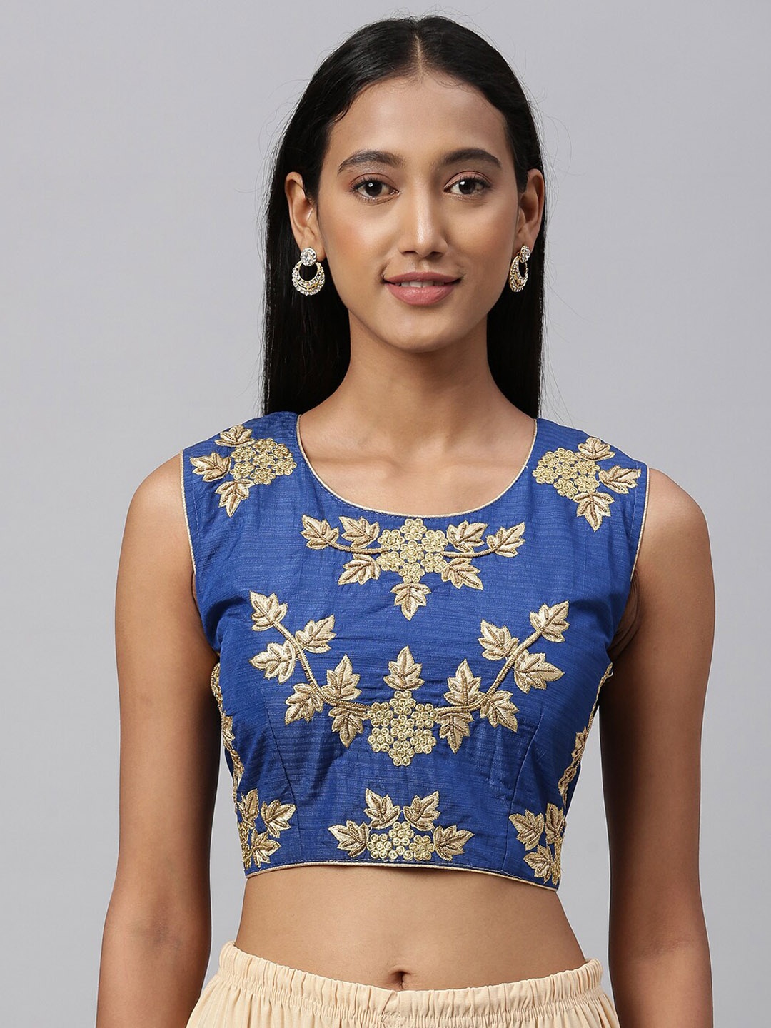 

Mitera Blue Floral Embroidered Silk Saree Blouse