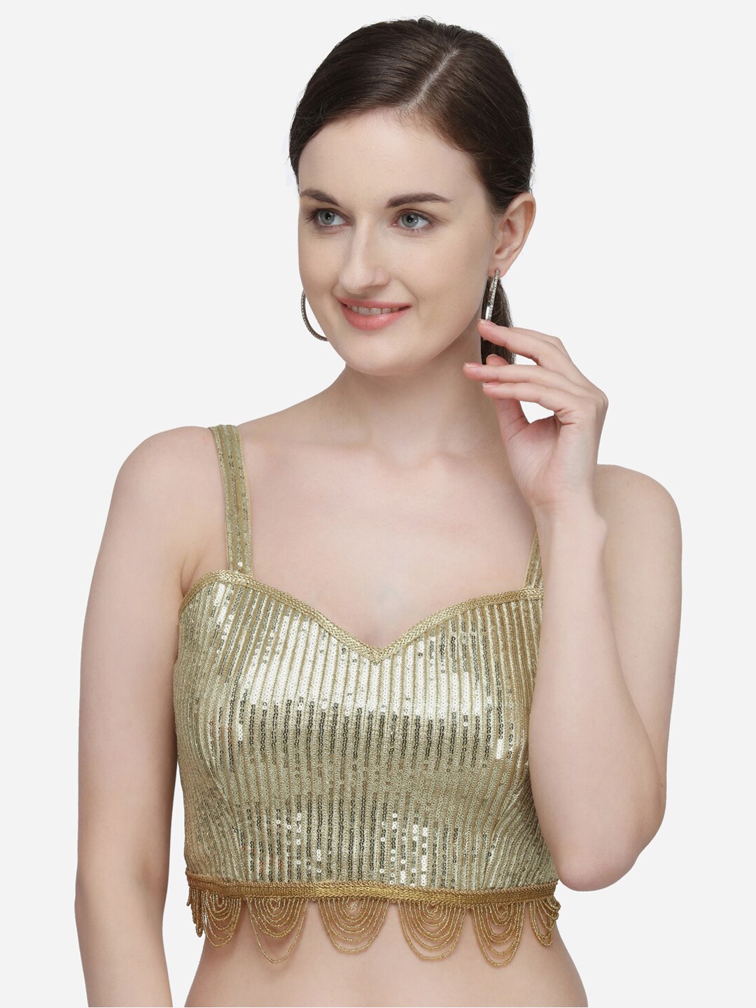 

Mitera Embellieshed Sweetheart Neck Silk Saree Blouse, Beige