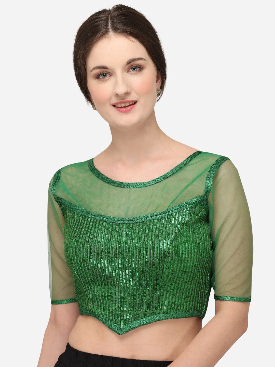 

Mitera Green Sequence Embroidered Saree Blouse