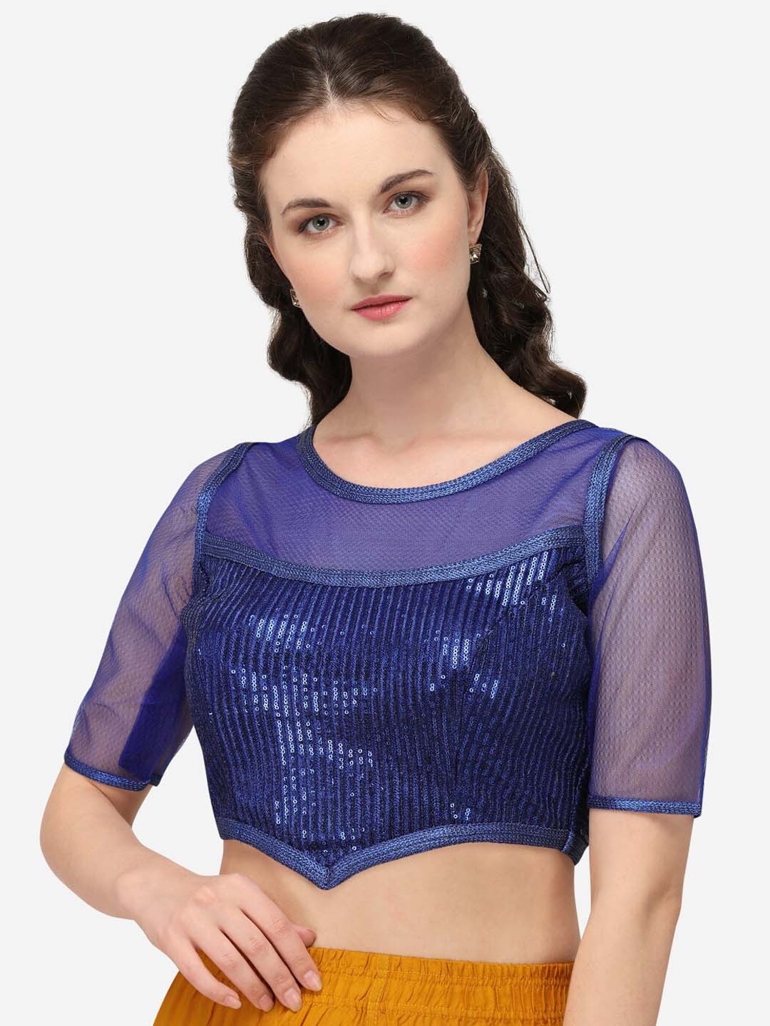 

Mitera Blue Embellished Sequined Georgette Saree Blouse