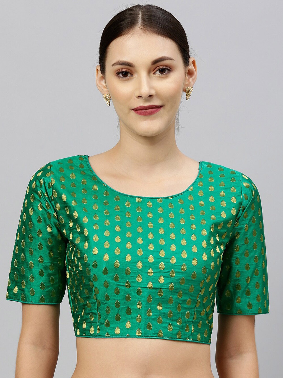

Mitera Ethnic Motifs Printed Jacquard Saree Blouse, Green