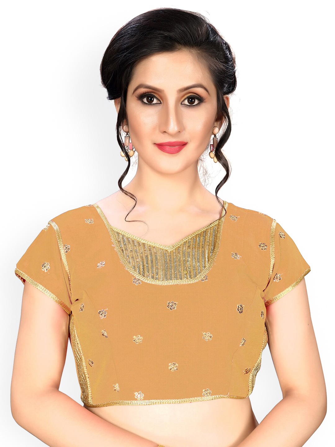 

Mitera Embroidered Sequined Silk V-Neck Blouse, Mustard