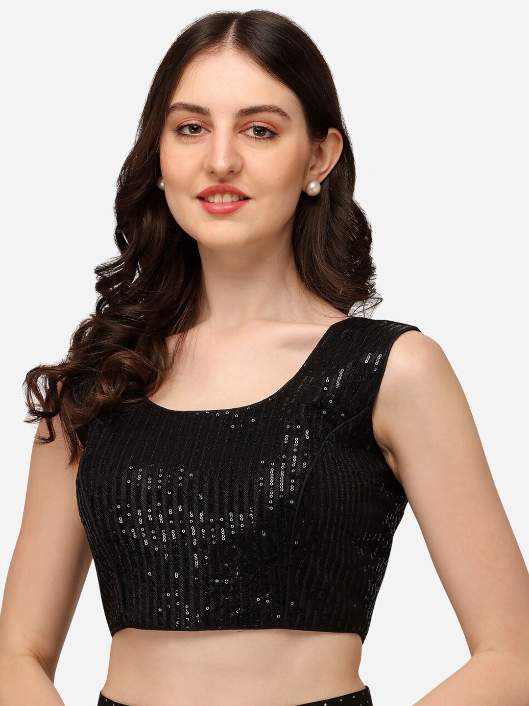 

Mitera Embellished Sequined Georgette Saree Blouse, Black