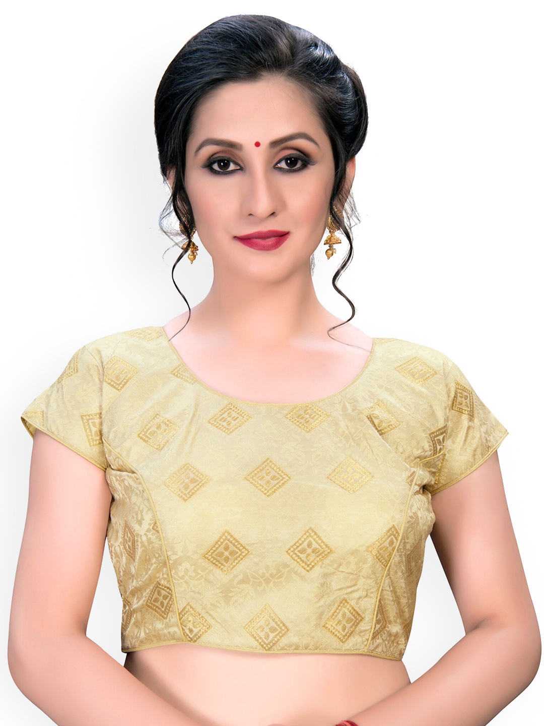 

Mitera Woven Design Jacquard Round Neck Saree Blouse, Beige