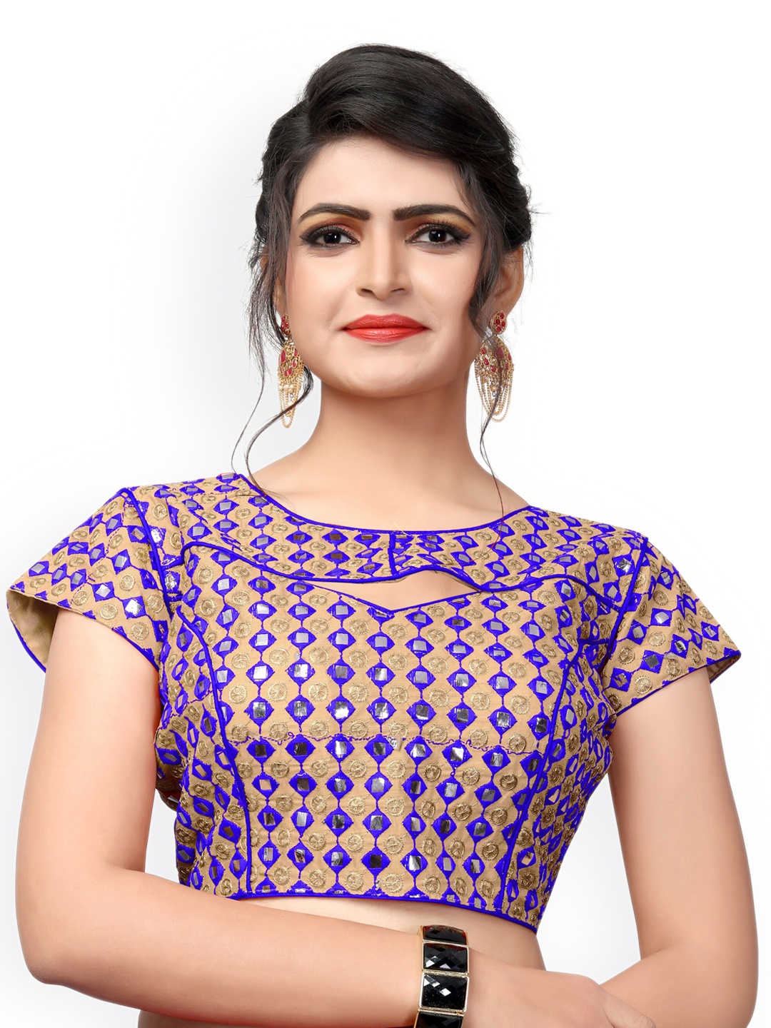 

Mitera Embroidered Silk Saree Blouse, Blue