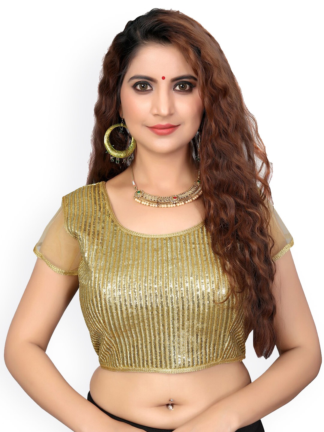 

Mitera Embroidered Sequinned Silk Saree Blouse, Beige