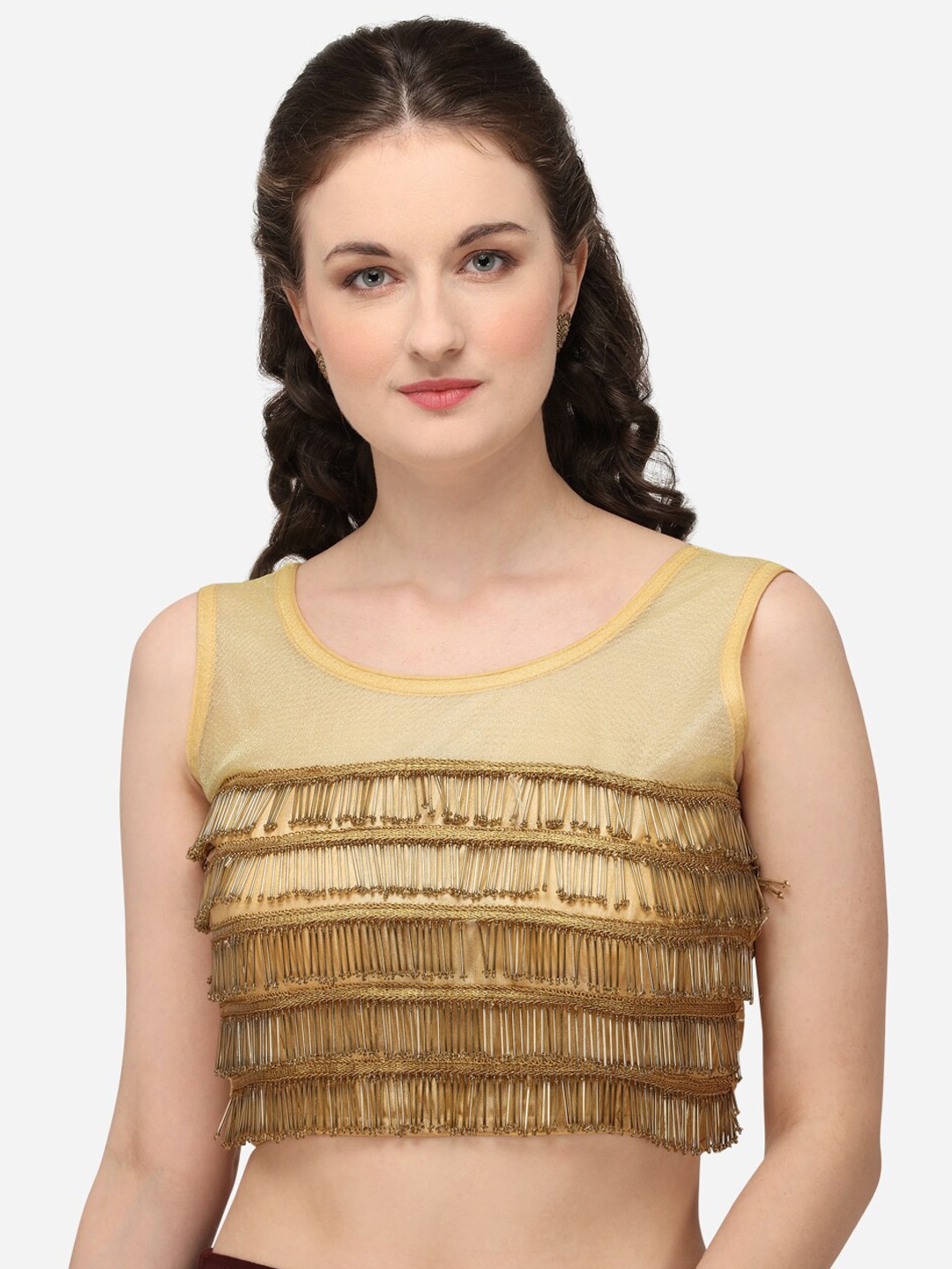 

Mitera Embroidered Silk Saree Blouse, Beige
