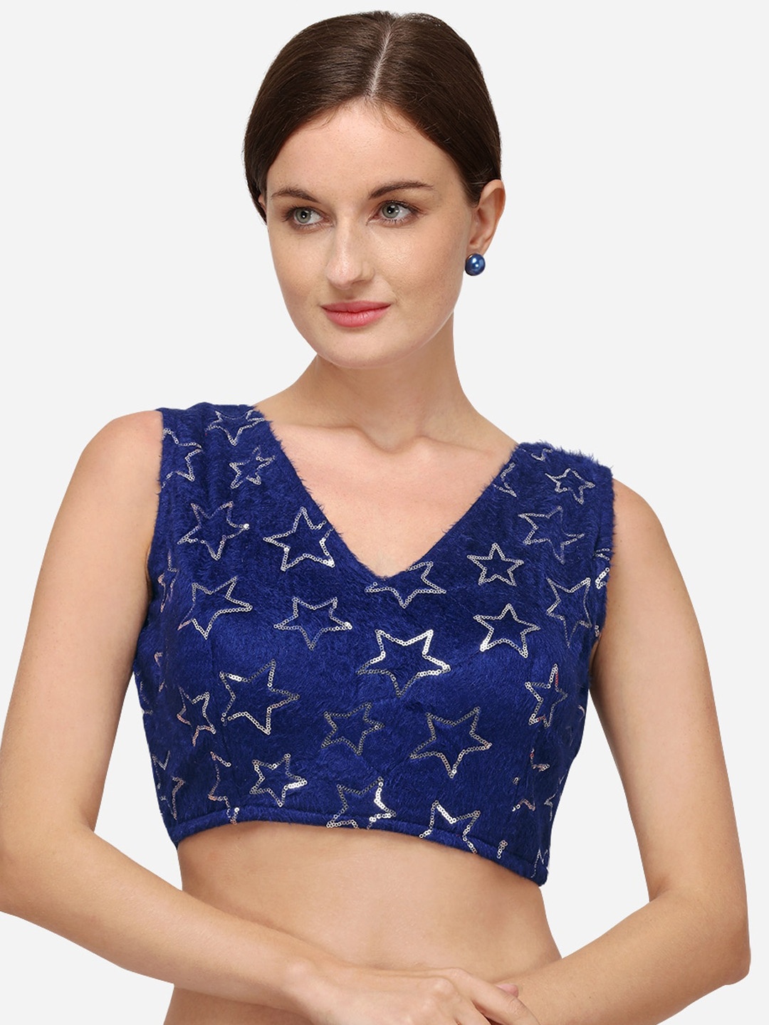 

Mitera Embellished Sequinned Saree Blouse, Navy blue